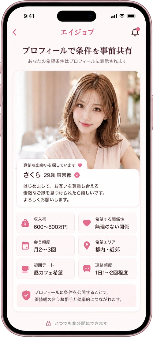 条件をプロフィールで事前に共有