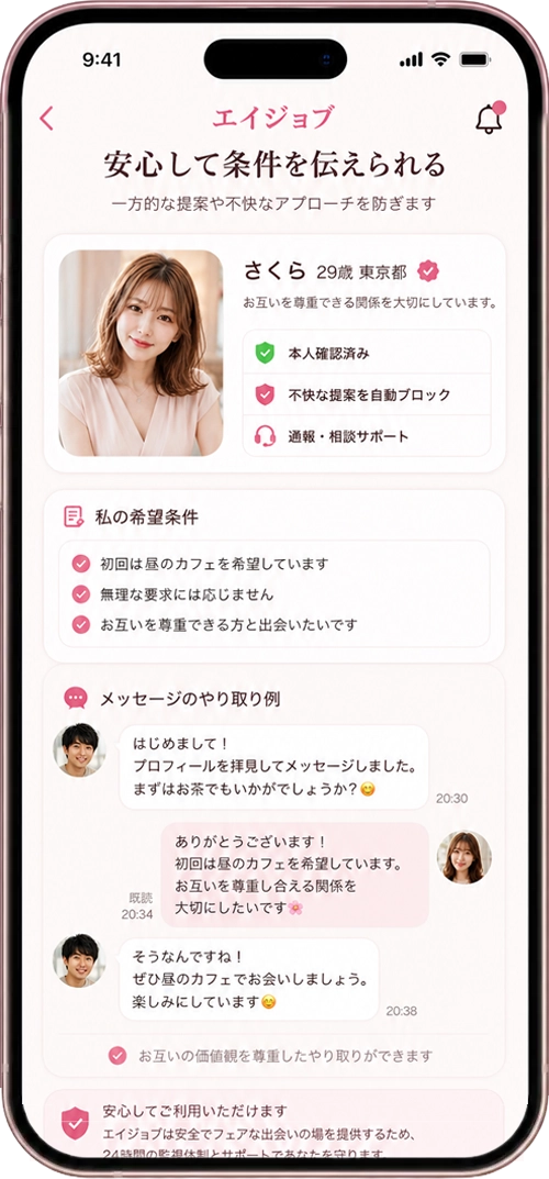 女性が安心して条件を提示できる